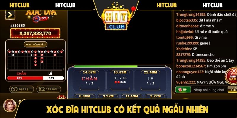 Xóc đĩa Hitclub có kết quả ngẫu nhiên